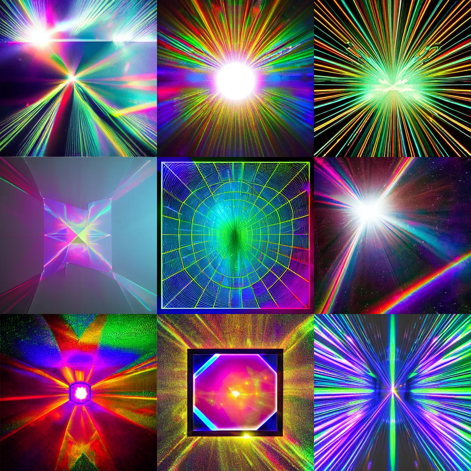 Prompt: “Light prism in the shape of a holographic Apollo, refraction, light rays shining through, 4k photo”