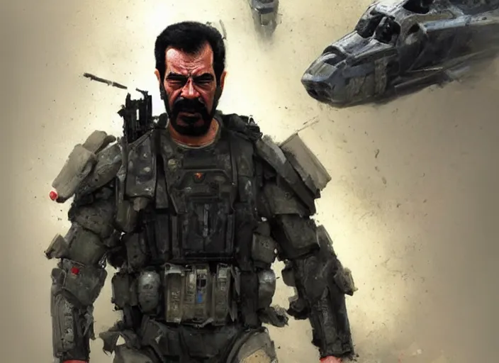 Image similar to saddam hussein as t - 8 0 0 terminator, art by greg rutkowski,