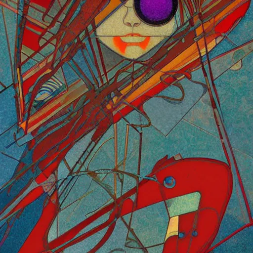 Prompt: the brittle. digital painting, vertical, intricate, beautiful, detailed, grunge, illustration, abstract art by mucha and el lissitzky and malevich and kandinsky, trending on artstation. blue, dark red and dark purple color scheme, gradient darker to bottom