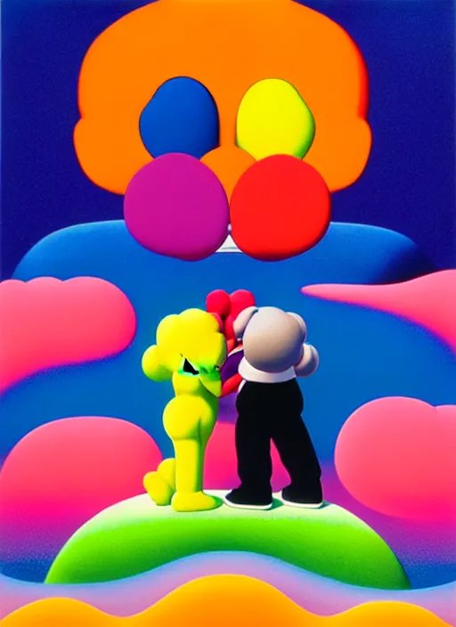 Image similar to kissing by shusei nagaoka, kaws, david rudnick, airbrush on canvas, pastell colours, cell shaded!!!, 8 k