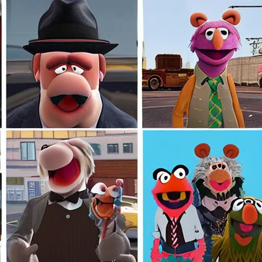 Prompt: muppets as characters in gta 5