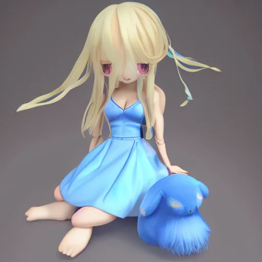 Image similar to cute fumo plush of galatea, greek myth, chibi, blue dress, vray, symmetry