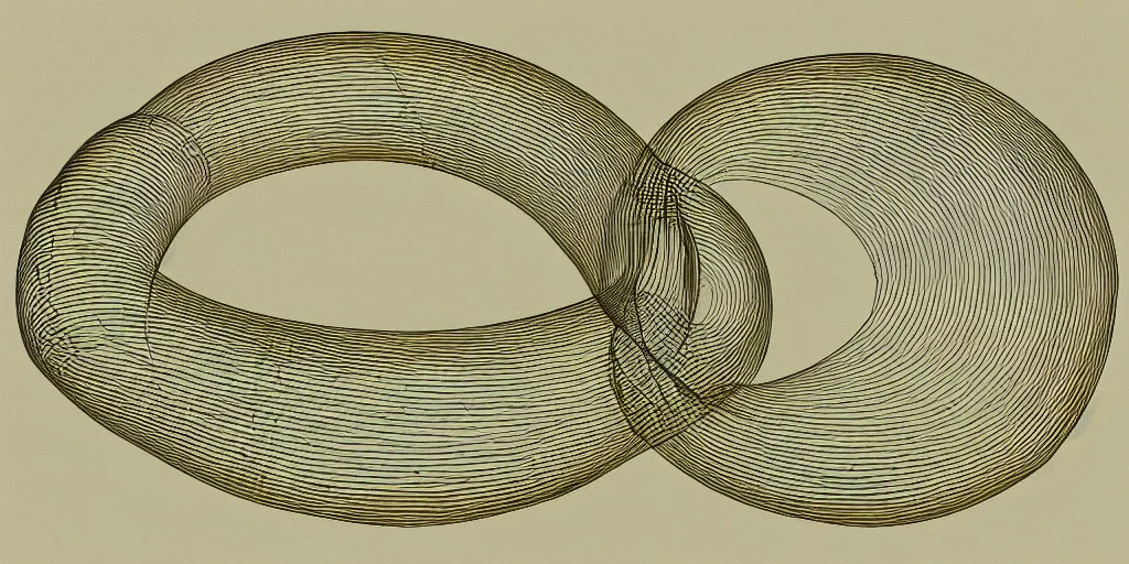 Prompt: model of a ring of dna, yellowed paper, pen and ink, 1 5 0 0 s, 8 k resolution