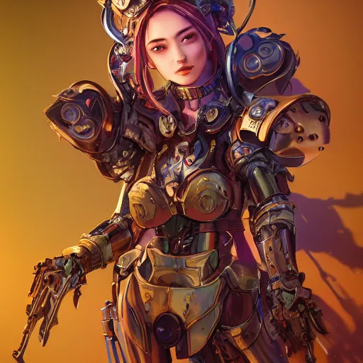 Image similar to studio portrait of lawful good colorful female holy mecha paladin absurdly beautiful, elegant, young sensual graceful woman, ultrafine hyperrealistic detailed face illustration by kim jung gi, irakli nadar, intricate linework, sharp focus, bright colors, matte, octopath traveler, final fantasy, unreal engine highly rendered, global illumination, radiant light, intricate environment