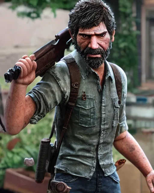 Image similar to joel from the last of us as a muppet. highly detailed felt. hyper real photo. 4 k.