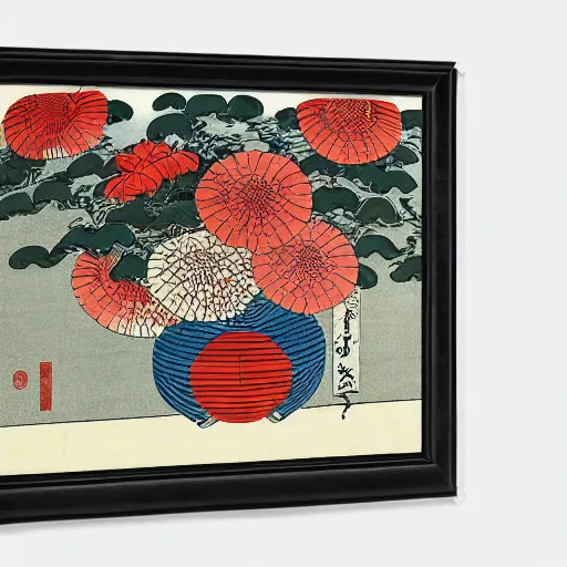 Image similar to bouquet of flowers, centered, symmetrical, ukiyo-e style, Hokusai, Hiroshige