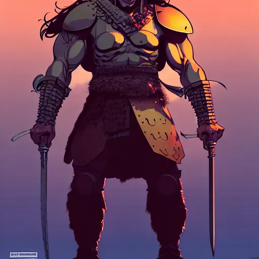 Image similar to cell shaded cartoon, a portrait of a fully armored conan the barbarian, illustration, wide shot, subtle colors, concept art by josan gonzales and wlop, laurie greasley, jordan grimmer and james jean, highly detailed, sharp focus, trending on artstation, hq, deviantart, art by artgem