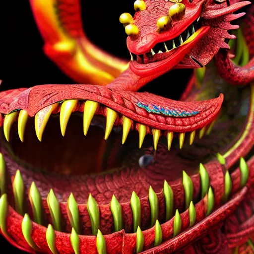 Prompt: closeup 3 d toy dmt chinese bestiary dragon as funco toy, war cry, plastic, sss, octane 4 k render, studio lighting, artstation, cyan photographic backdrop, 1 0 5 mm, f 2. 8 aperture