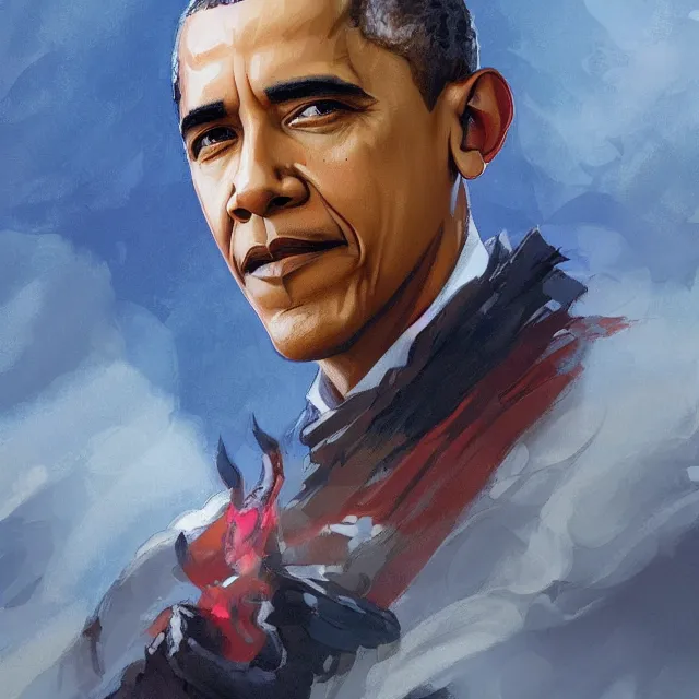 Image similar to Barack Obama as a firebender, portrait, elegant, intricate, digital painting, artstation, concept art, smooth, sharp focus, illustration, art by konstantin korovin and Daniel F. Gerhartz and john howe