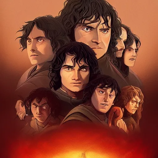 Image similar to face icon stylized minimalist the lord of the rings : the fellowship of the ring 2 0 0 1, loftis, cory behance hd by jesper ejsing, by rhads, makoto shinkai and lois van baarle, ilya kuvshinov, rossdraws global illumination