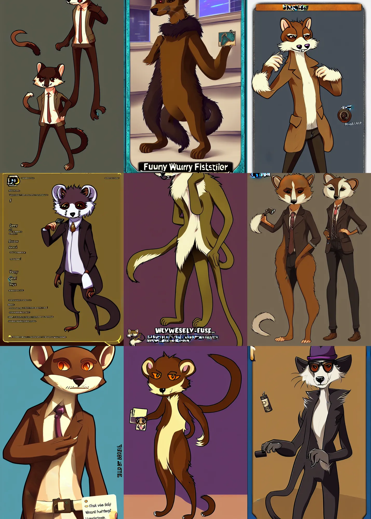 Image similar to furry - weasel - detective - fursona uhd ue 5 visual novel pc game character art card