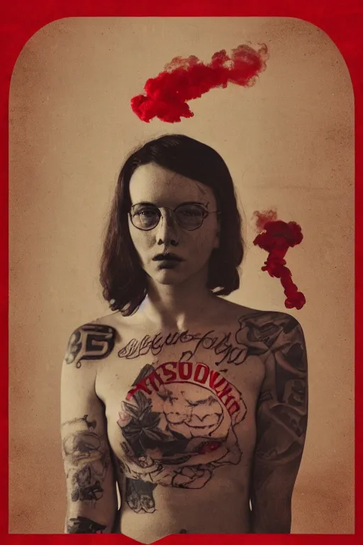 a vintage photograph of a tattooed communist girl, | Stable Diffusion