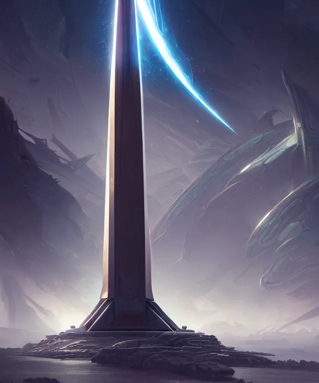 Image similar to futuristic Obelisk, sci-fi, fantasy, intricate, elegant, highly detailed, digital painting, sharp focus, illustration, art by artgerm and greg rutkowski and WLOP