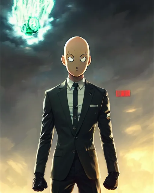 Image similar to gigachad luigi as one punch man in a suit, fantasy character portrait, ultra realistic, concept art, intricate details, highly detailed by greg rutkowski, ilya kuvshinov, gaston bussiere, craig mullins, simon bisley