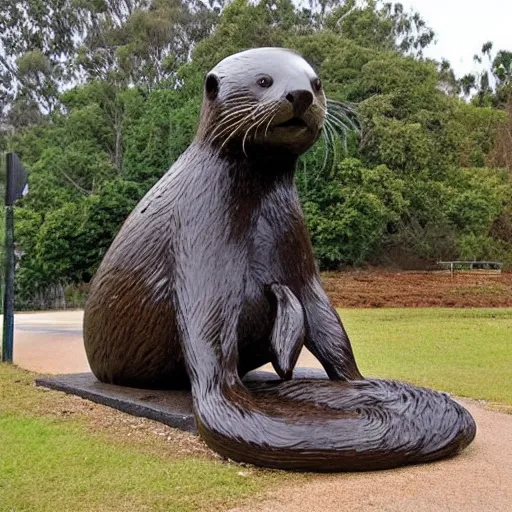 Prompt: a massive roadside otter statue, in the style of an Australian giant roadside attraction