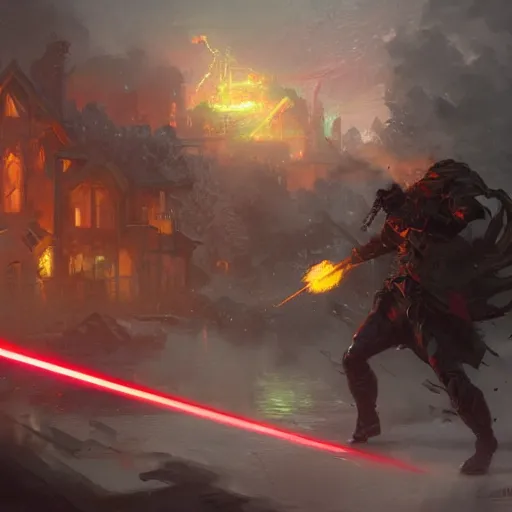 Prompt: Angry Homelander shooting red laser vision, by Greg Rutkowski and Thomas Kinkade, trending on artstation 4k.