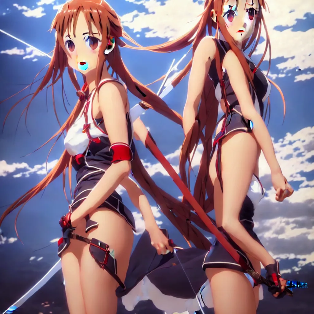 Image similar to beautifu photo of asuna from sao, asuna by a - 1 pictures, by greg rutkowski, gil elvgren, enoch bolles, glossy skin, pearlescent, anime, maxim magazine, very coherent