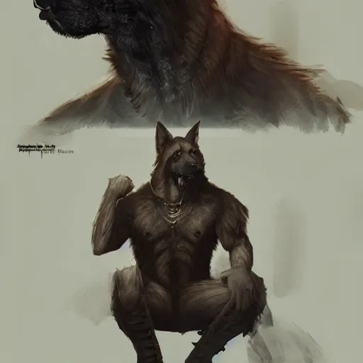 Image similar to a wounded humanoid german shepherd beast - man in military style, sitting on the bed, highly detailed portrait, digital painting, artstation, concept art, smooth, sharp foccus ilustration, artstation