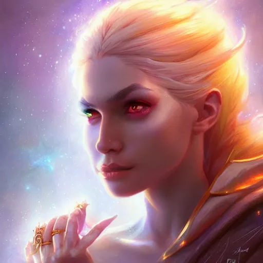 Image similar to star goddess, d & d, fantasy, portrait, highly detailed, digital painting, trending on artstation, concept art, sharp focus, illustration, art by artgerm and greg rutkowski and magali villeneuve