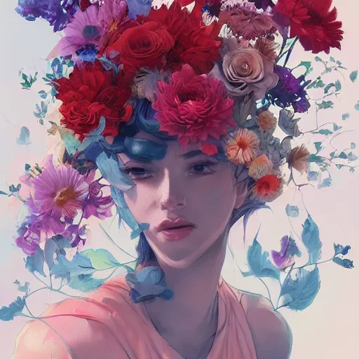Prompt: a bouquet of flowers by James Jean and Ross Tran, trending on artstation, lo-fi vibe