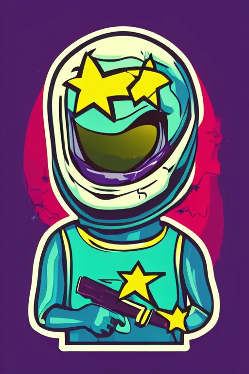 Prompt: rockstar alien, art by brian miller, sticker, colorful, illustration, highly detailed, simple, smooth and clean vector curves, no jagged lines, vector art, smooth