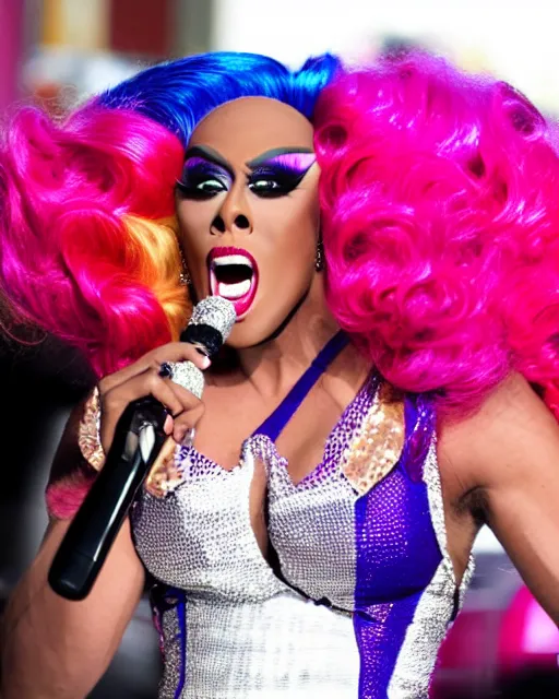 Prompt: angry drag queen pointing and yelling, ru paul\'s drag race