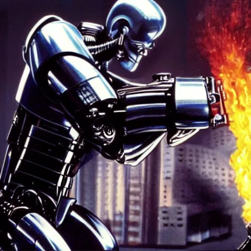 Prompt: the terminator t - 1 0 0 0 versus robocop.