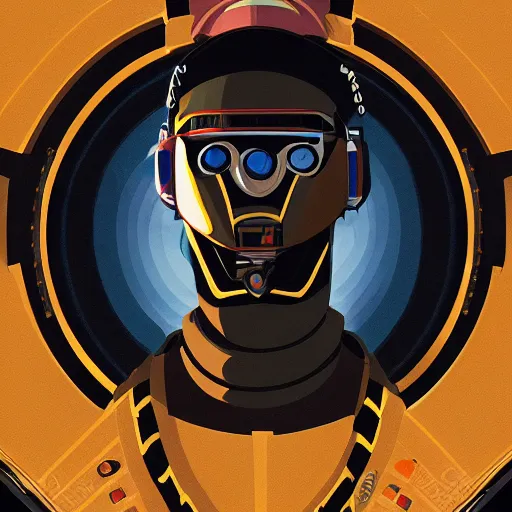 Prompt: Portrait of a sci-fi space starfighter pilot aviator, young Jacob Keyes, african, black man, golden armor uniform, military ribbons medals and insignia, fullbody, shadows, symmetrical, in the style of Mike Mignola and Duncan Fegredo and Simon Stalenhag and Jim Burns, dramatic light, moody