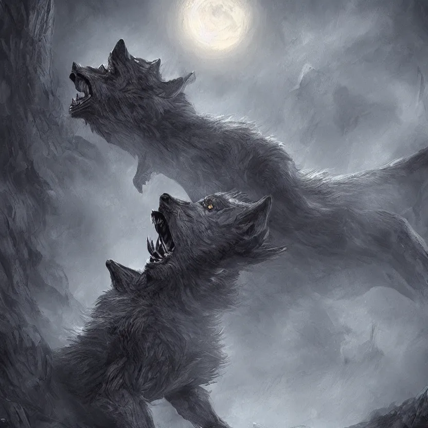 Prompt: a demonic werewolf howling in a cliff at night, scary, eerie, artstation, digital art,
