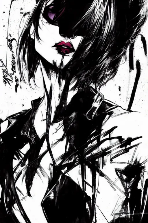 Prompt: style of yoji shinkawa, rafael albuquerque, loish : : gorgeous willa holland : : evil witch, swirling black magic : : symmetrical face, symmetrical eyes : : full body pose : : gorgeous black hair : : magic lighting, low spacial lighting : :