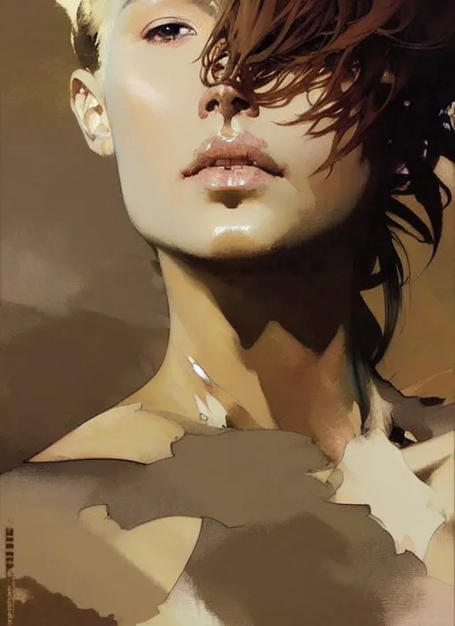 Image similar to beautiful neutral earth toned palette knife painting artwork by yoji shinkawa jeremy mann, 🤸♀, charlie bowater and magali villeneuve and alphonse mucha, gaston bussiere, craig mullins, j. c. leyendecker, by artgerm