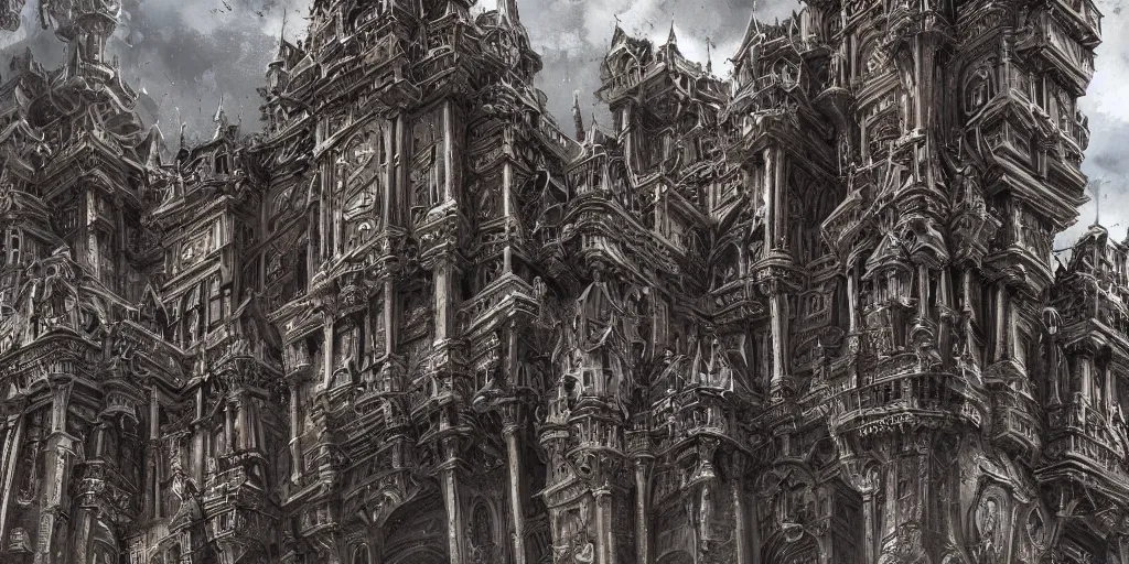 Image similar to multi layered huge architectures, imposing and highly ornamented fantasy castle, digital painting, highly detailed, ancient architecture, concept art, illustration,smooth,sharp focus, intricate, super wide angle, trending on artstation, trending on deviantart, 4K