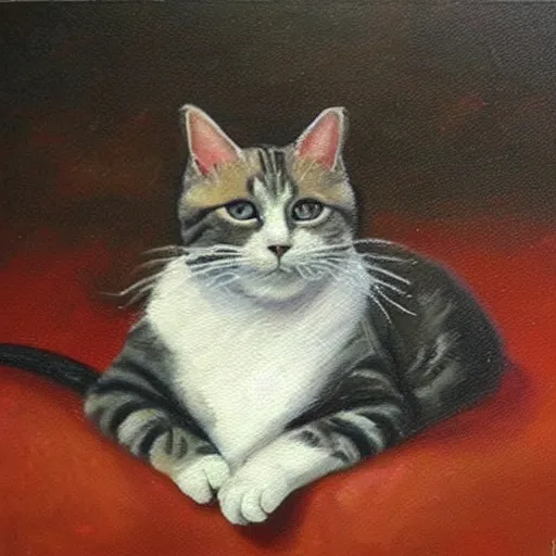 Prompt: oil painting of a cat that's had all the cream