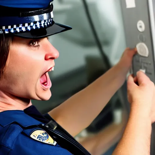 Image similar to a police officer screaming at a light switch