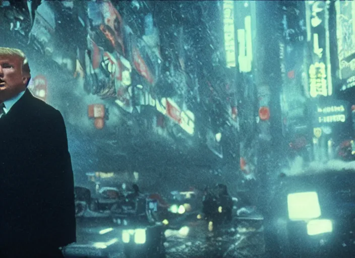 Image similar to film still donald trump in blade runner, 8 k