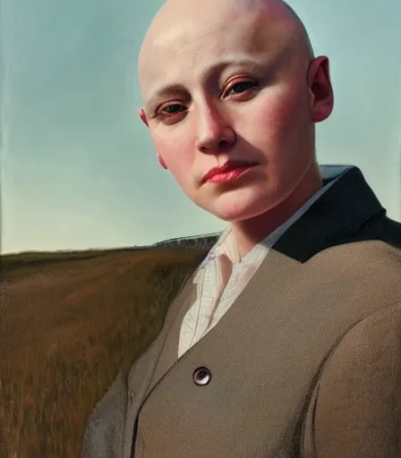 Image similar to a high quality, high detail, portrait photography of an attractive non - binary bald person by andrew wyeth