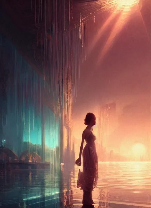 Image similar to water, refraction, reflections, mirrors, prisms, sunlight, glowing lights!! intricate elegant, highly detailed, digital painting, artstation, concept art collage, smooth, sharp focus, greg rutkowski illustration, art by eyes reflecting into eyes reflecting to infinity