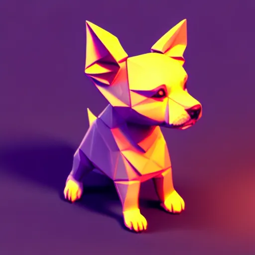 Prompt: Isometric 3D Fantasy Cute Dog, low poly, soft render, handpaint texture, Blender, 3DCoat