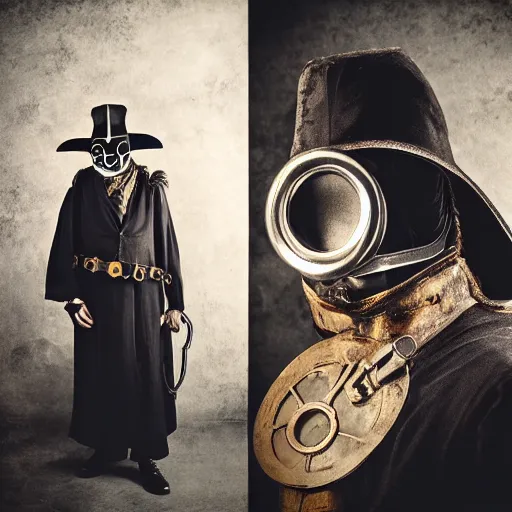 Prompt: The Plague doctor, steampunk style, studio portrait photo, 50mm lens