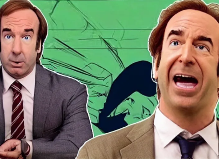 Image similar to youtube thumbnail saul goodman reacting to naruto