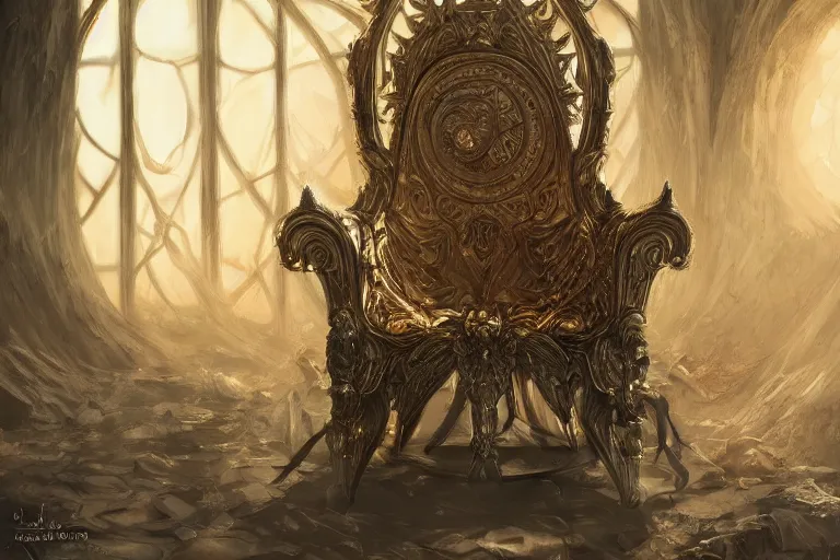Image similar to A magical chair, texture, intricate, details, highly detailed, masterpiece, architecture, building, trending on artstation, focus, sharp focus, concept art, digital painting, fantasy, sunny, day, midday, in the style of Wizards of the Coast