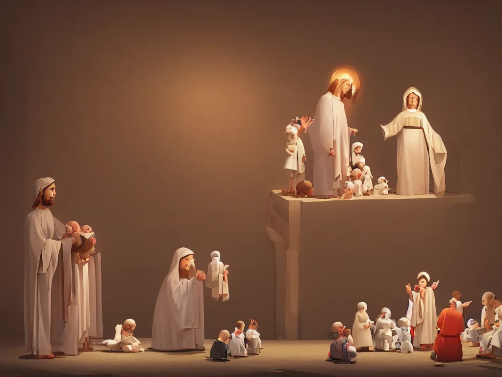 Prompt: the presentation of the infant Jesus in the temple, by goro fujita, trending on artstation, 8k, highly detailed, digital graphic art