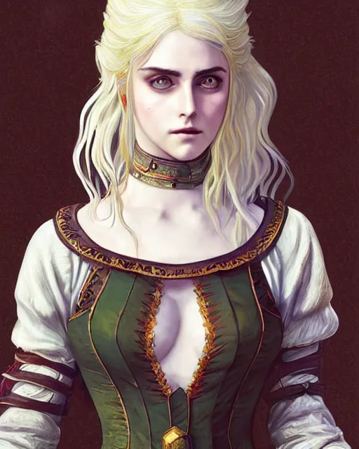 Image similar to Pre-Raphaelite Ciri from Witcher 3 by Studio Ghibli and UFO Table, intricate, elegant, highly detailed, digital painting, pale