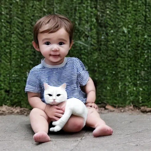 Prompt: a baby sitting on a giant cat