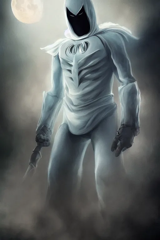 Image similar to characters portrait of Moon Knight mixed with Ghostrider by Alyssa Monks, full-shot, merged character, Full body shot, cinematic opening shot, 4k, highly detailed, cinematic lighting