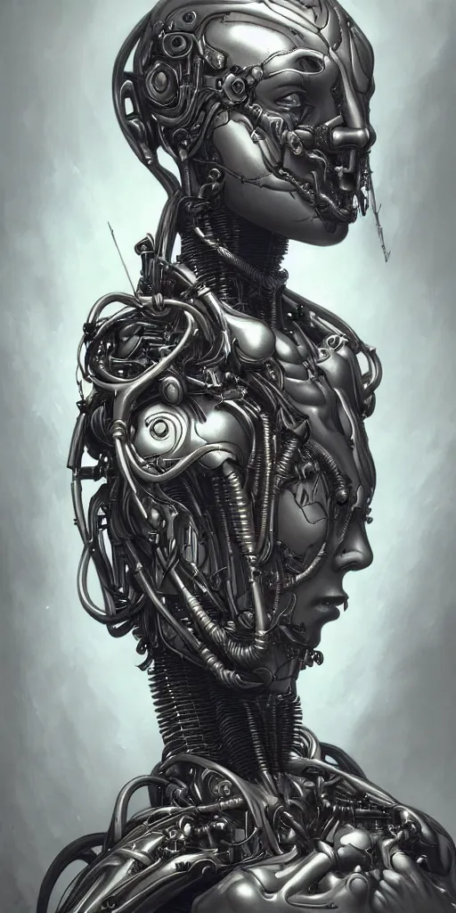 Prompt: portrait of a cyborg woman by Gustave Doré, biomechanical, hyper detailled, trending on artstation