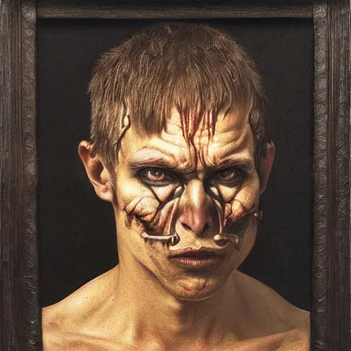 Prompt: portrait of a man possessed by a demon, realistic, highly detailed