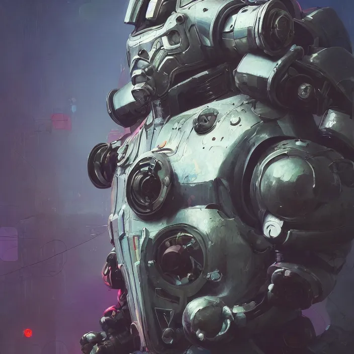 Image similar to a beautiful painting of a cyberpunk power armor by sergey kolesov and vania zouravliov and pascal blanche and rhads. in style of colorful comic noir illustration, symmetry, sci fi, hyper detailed. octane render. trending on artstation