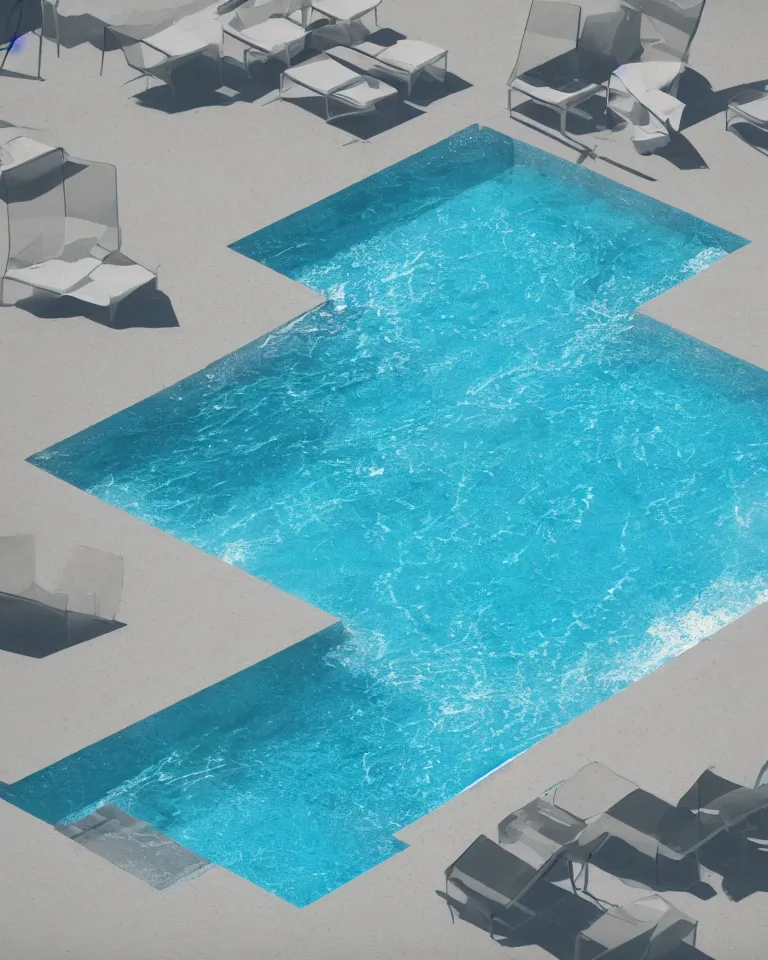 Image similar to swimming pool, liminal space, octane render