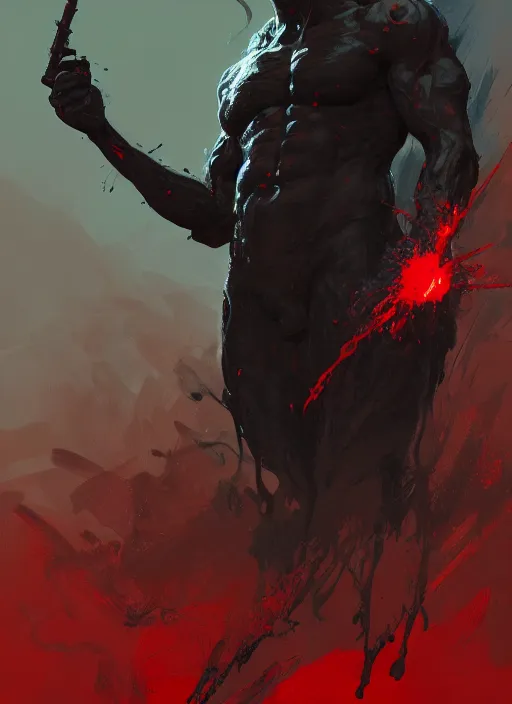 Image similar to painting of a god in black slime, highly detailed, digital painting, concept art, smooth, sharp focus, illustration, illustration by greg rutkowski, yoji shinkawa, 4 k, digital art, concept art, red color, trending on artstation, 8 k